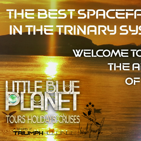 The Best spacefaring cruise in the Trinary systems* Welcome to the Adventures of DRV Xanadu. Logos, image of a spaceship.